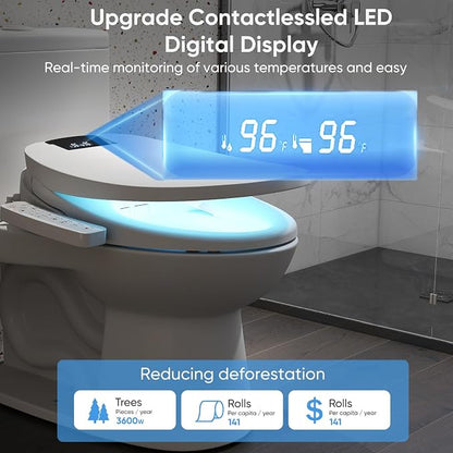 Elongated Bidet Toilet Seat, Smart Heated Toilet Seat with Warm Water and Dryer