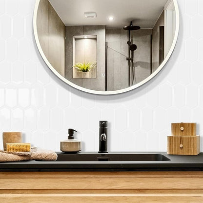 10-Sheet Long Hexagon Peel and Stick Kitchen Backsplash Tiles | 3D Waterproof Self-Adhesive Wall Tile Stick on Backsplash for Kitchen, Bathroom, Fireplace,RV(White,12"×12")
