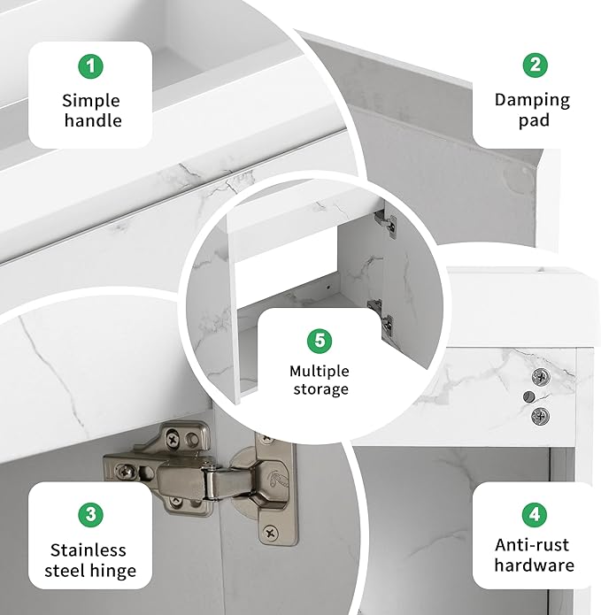 20 Inch Bathroom Vanity with Sink Combo for Small Space, Wall-Mounted Bathroom Vanity with Soft Close Door,Modern Floating Bathroom Vanity with Top Basin & Storage Cabinet,White