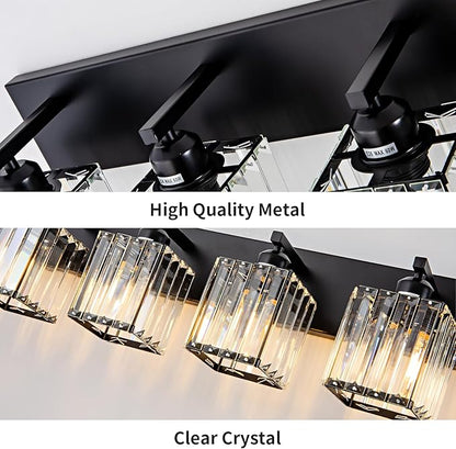 Modern Black Crystal Bathroom Vanity Light for Bathroom 6 Light Vanity Lighting Fixtures Over Mirror Wall Sconce