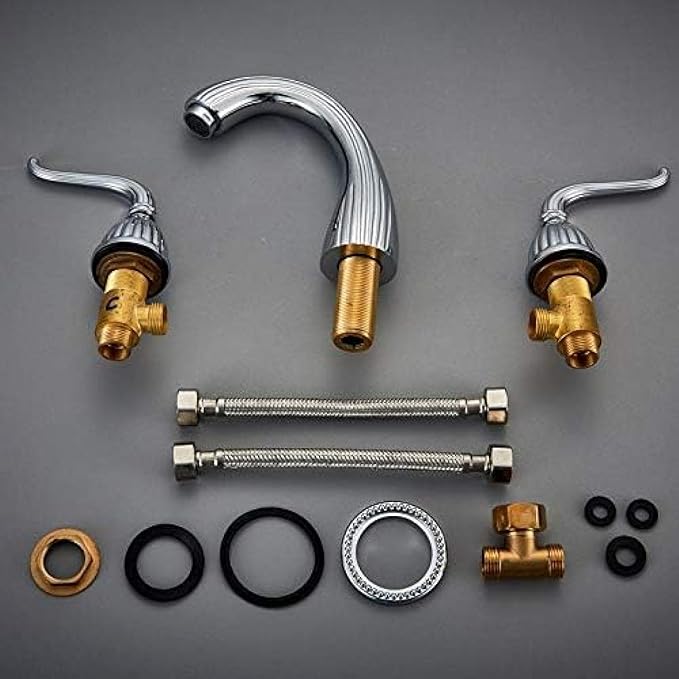 Basin Faucet Deck Mounted Bathroom Mixer Crane Dual Handle 3 Hole Cold and Hot Washing Tap-Antique Brass,Gold(Chrome)