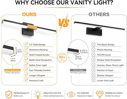 SOLFART Bathroom Light Fixtures 5CCT: Black and Gold 24-Inch LED Bar Dimmable Detachable 4-Way Light Direction Vanity Lights for Bathroom ETL IP44