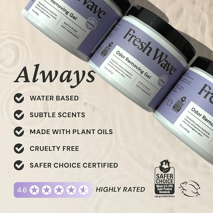 Fresh Wave Lavender Odor Eliminator Gel 15 oz - Air Freshener for Home | Lasts 30-60 days. Plant-based odor absorber. No perfumes or harsh chemicals. Bathroom & closet deoderizer. Refills available.