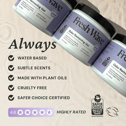 Fresh Wave Lavender Odor Eliminator Gel 15 oz - Air Freshener for Home | Lasts 30-60 days. Plant-based odor absorber. No perfumes or harsh chemicals. Bathroom & closet deoderizer. Refills available.