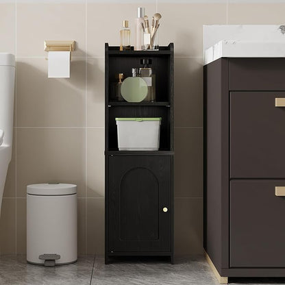 Hzuaneri Bathroom Storage Cabinet, Narrow Toilet Paper Cabinets with Doors | Small Corner Floor Cabinet with Doors and Adjustable Shelf, Bathroom Organizer for Small Spaces, Black BC39704X