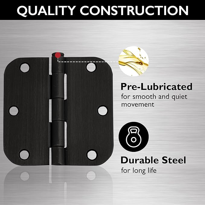 Design House Door Hinges for Interior Doors 6-Pack 3.5-inch x 3.5-inch – Rounded 5/8-inch Radius Steel Door Hinge – Oil Rubbed Bronze – Fits Standard Doors – Design House 189571