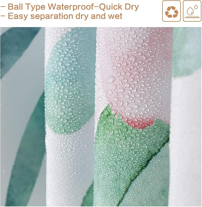 Watercolor Eucalyptus Shower Curtain, Spring Shower Curtain Green Leaves with Blooming Floral, Polyester Fabric Waterproof Shower Curtain Sets Machine Washable Decor Home Farmhouse Bath Curtain