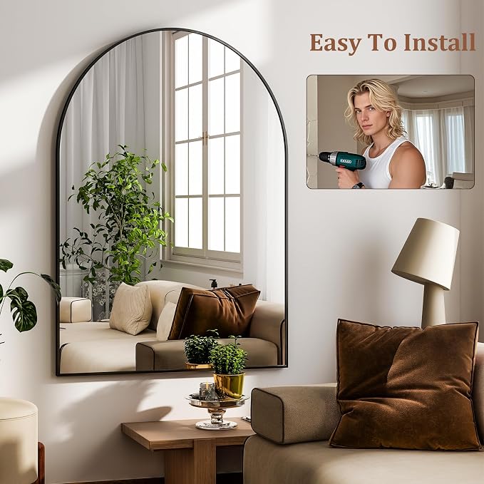 HARRITPURE 20"x28" Arched Bathroom Mirror Wall Mounted Black Arch Mirror | Vanity Aluminum Alloy Frame Arch Wall Mirror for Living Room, Bedroom, Entryway