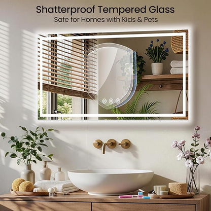 48x40 LED Bathroom Mirror with Anti-Fog, Backlit & Front Lit, Memory | Stepless Dimmable 3 Color CRI 95+ Shatterproof Tempered Glass ETL Listed for Safety Lighted Bathroom Vanity Mirror for Wall