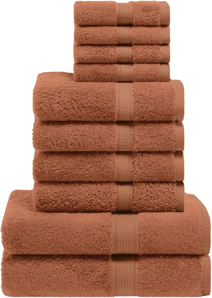 SUPERIOR Egyptian Cotton Ultra Plush & Absorbent, 10 Piece Set, Rust | Quick Dry, Soft Luxury Towel Set, Bath Essentials, Guest Bath, Spa, 2 Bath, 4 Hand, 4 Face Towels, Madeline Towels