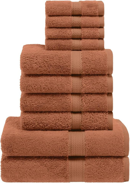 SUPERIOR Egyptian Cotton Ultra Plush & Absorbent, 10 Piece Set, Rust | Quick Dry, Soft Luxury Towel Set, Bath Essentials, Guest Bath, Spa, 2 Bath, 4 Hand, 4 Face Towels, Madeline Towels
