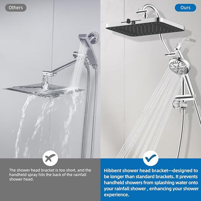 Hibbent cUPC Certified High Pressue 13'' Rainfall Shower Head with 5-Spray | Shower Heads with Handheld 10-Spray Combo, All Metal Easy Reach 4-way Diverter Extension Arm, 71'' Hose & Holder, Chrome
