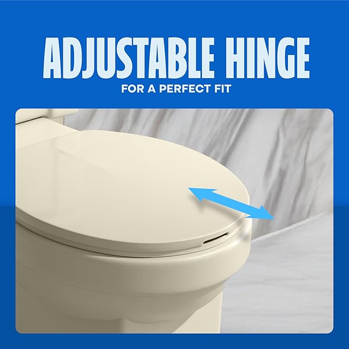 HIGHCRAFT Premium Round Toilet Seat with Adjustable Hinges - Molded Plastic Toilet Seat - Fits Standard Round Toilets - Round Seat in Bone/Beige