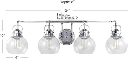 JONATHAN Y 34" Chrome Shirley 4-Light Bathroom Vanity Light, Metal Wall Sconce, Clear Seeded Glass Shade, Modern Transitional Farmhouse Fixture, LED Bulbs Included (JYL7406A)