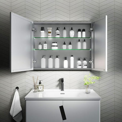 30x24 Inch Recessed Medicine Cabinet with Mirror, Aluminum Medicine Cabinet Mirror, Recessed or Surface Mount with 2 Adjustable Shelves Storage Organizer, Pre-Assembled Door, Soft-Closed System