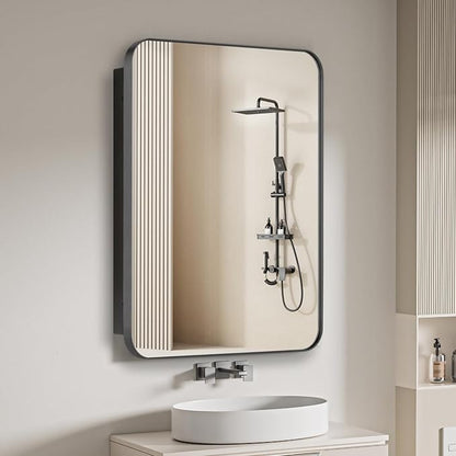 Bathroom Medicine Cabinet with 16"x20" Stainless Steel Framed Mirror,Recessed or Surface Mounted Bathroom Mirror Cabinet,Storage Cabinetfor Bathrooms, Guest Rooms, Apartments, Farmhouse Decor