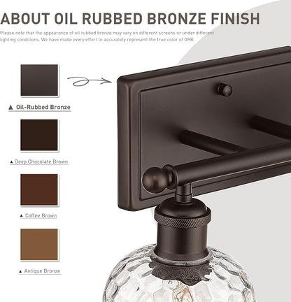 zeyu 2-Light Bathroom Vanity Light, Farmhouse Wall Sconce Lighting with Clear Hammered Glass, Oil Rubbed Bronze Finish, ZJF63B-2W ORB