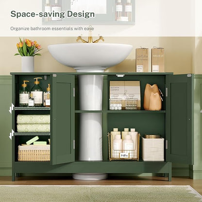 TEENFON 35.4" Pedestal Sink Storage Cabinet with 2 Doors and Adjustable Shelves, Bathroom Sink Cabinet, Under Sink Storage with U-Shape Cut-Out, Green