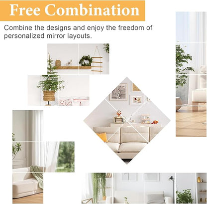 16x16 in Acrylic Mirror Sheet for Wall, 2.5mm Plastic Wall Mirror | Non Glass Body Mirror Tile with Adhesive Tapes, Modern Decorative Square Wall Mirror for Bathroom Bedroom Home Gym Door Decor