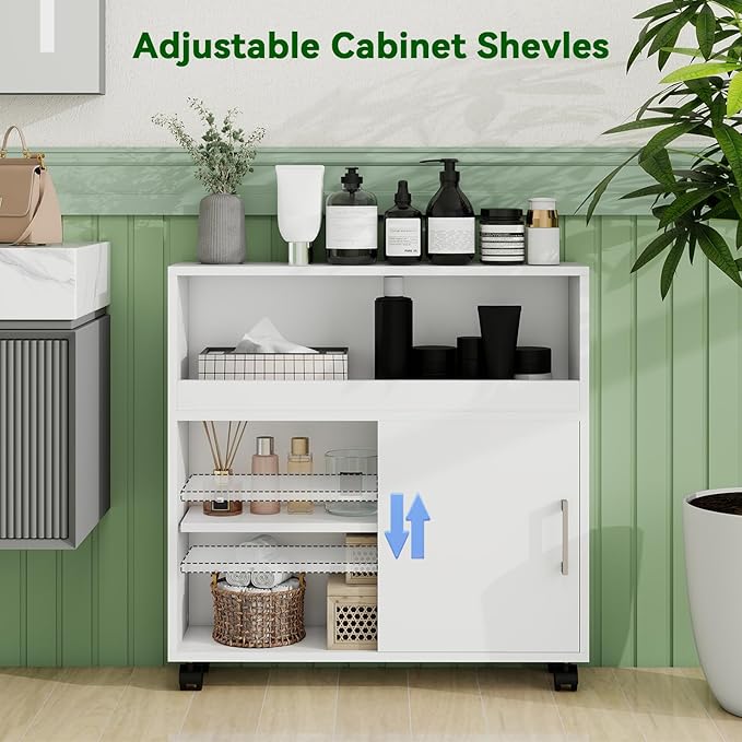 Slim Bathroom Storage Cabinet, Narrow Bathroom Storage Cabinet, Bathroom Floor Cabinet with Sliding Door and Adjustable Shelf for Small Spaces, Living Room, Kitchen, White