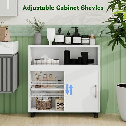 Slim Bathroom Storage Cabinet, Narrow Bathroom Storage Cabinet, Bathroom Floor Cabinet with Sliding Door and Adjustable Shelf for Small Spaces, Living Room, Kitchen, White