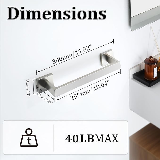 Alise Towel Bar Towel Racks for Bathroom Wall Mount 12 Inch,Brushed Nickel | SUS304 Stainless Steel Bathroom Towel Holder, Full Square Towel Rod Towel Hanger for Bathroom Lavatory Kitchen