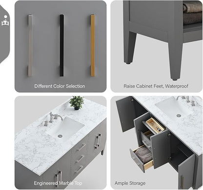 Vanity Art 60 inch Bathroom Vanity with Single Sink & Ceramic Top, Vanity Cabinet with Soft-Closing Doors, Drawers, Solid Wood Frame, Cashmere Gray, VA9060-SG-BN1