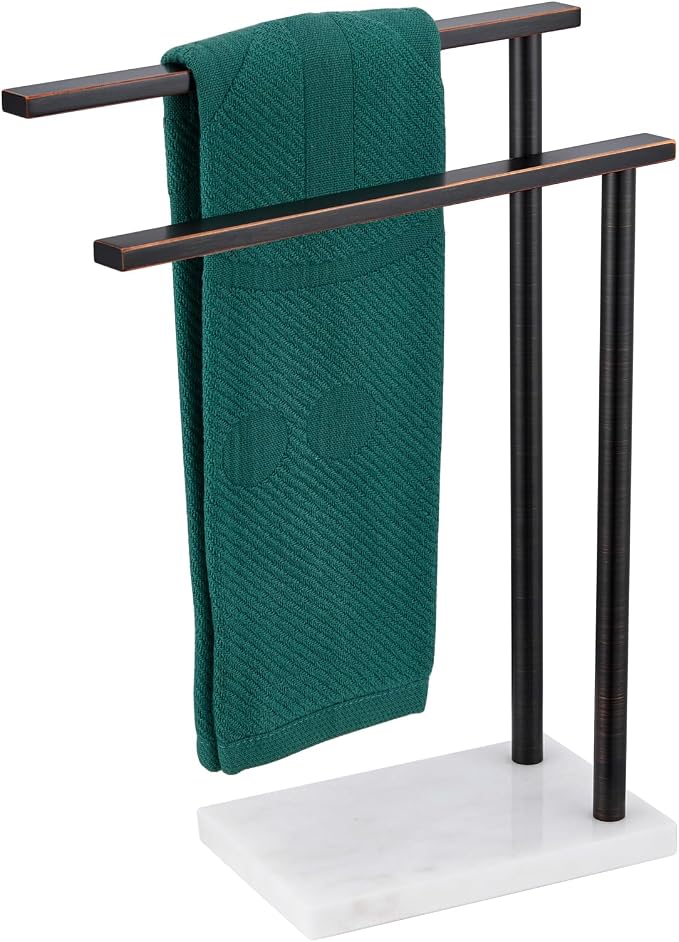 Stand Towel Holder for Bathroom Vanity Countertop 2-Tier Towel Racks Freestanding with Thicken Marble Base, Oil Rubbed Bronze Stainless Steel AN7003ORB