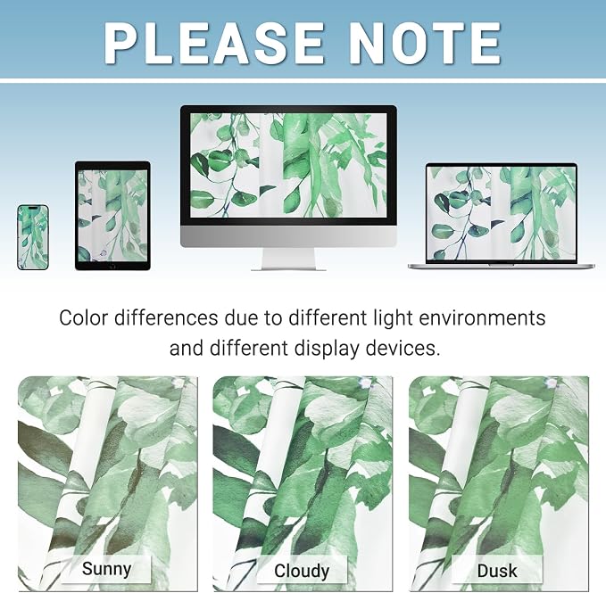 No Hook Shower Curtain with Liner, Eucalyptus Dark Green, 71x74 | Snap in Liner, 3 in 1, Water Repellent, Easy Install, Machine Washable, Hotel Style for Bathroom, Watercolor Pattern