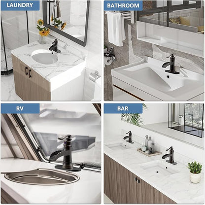 Waterfall Bathroom Faucet Oil Rubbed Bronze Sink with Pop Up Drain Stopper Faucets Single Hole Rustic Vanity Farmhouse Overflow One Handle Bath Black Commercial Assembly by Homevacious