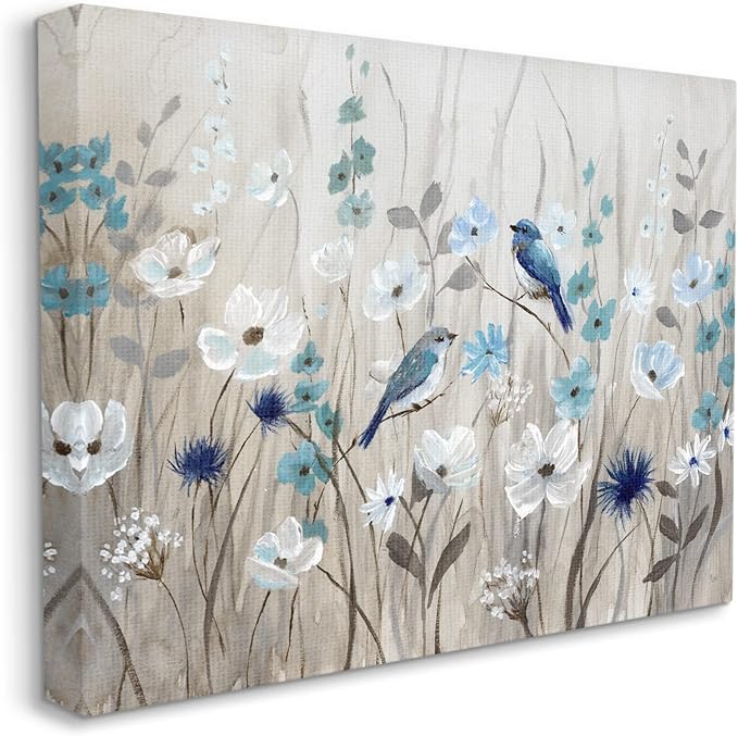 Stupell Industries Birds Floral Meadow Blue White Blossoms, Design by Nan,Beige | Stupell Industries · By Nan · Ready to hang · Nature inspired decor · Made in USA