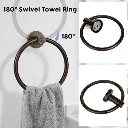 4 Piece Oil Rubbed Bronze Stainless Steel Bathroom Hardware Set Include Hand Towel Ring, Toilet Paper Holder,and 2 Robe Towel Hooks,Bathroom Accessories Set Oil Rubbed Bronze