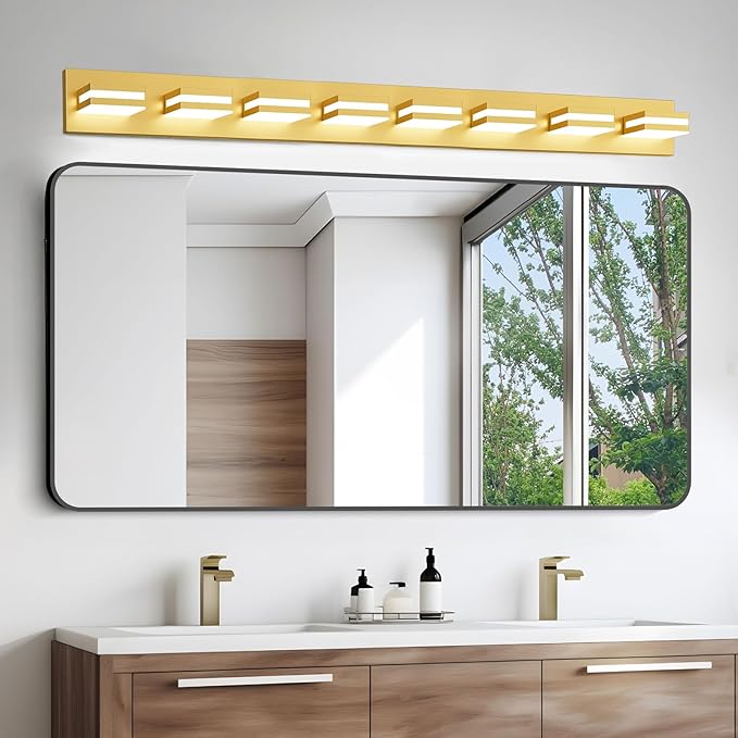 IZORRO LED Modern Bathroom Lights Fixtures(8-Light,Dimmable),Gold Acrylic Wall Lighting,Vanity Lights for Bathroom Over Mirror - 6000k 46In （No Assembly Required）