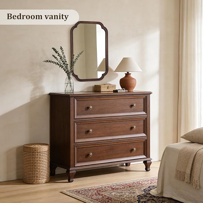 20" x 30" Rounded Corner Arch Wall Mirror with Wood Frame for Entryway, Living Room or Bedroom Home Decor - Light Woodgrain [20" x 30" Walnut]