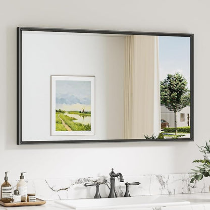 Keonjinn 40 x 24 Inch Black Bathroom Mirrors for Over Sink, Metal Frame | Beveled Rectangle Framed Mirrors for Wall, Black Bathroom Vanity Mirror, Tempered Glass, Square Corner, Farmhouse Style