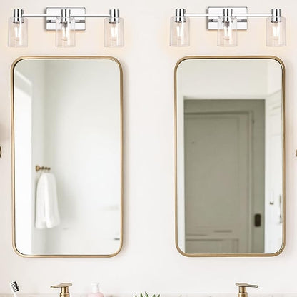 3-Light Modern Vanity Light Fixtures Over Mirror, Polished Chrome Bathroom Light Fixtures, Vanity Lights, Wall Sconce with Clear Glass Shade for Bathroom, E26 Base