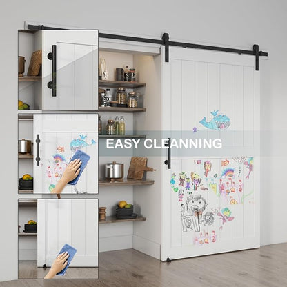 50''x84'' Sliding Barn Door with 8 Ft Barn Door Hardware Kit& Handle& Floor Guides,Pre-Drilled Holes Easy Assembly - Include Installation Manual, Water-Proof PVC Surface, H-Frame, White