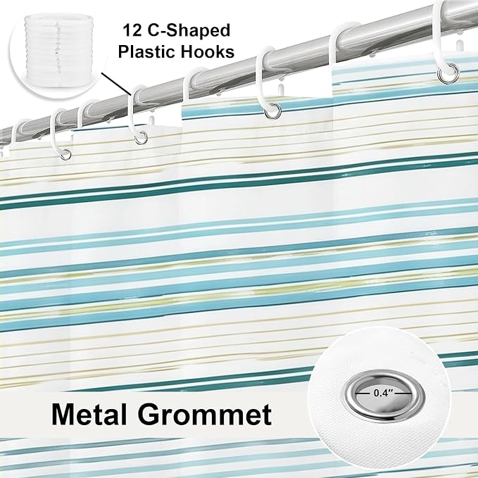 Neutral Modern Striped Shower Curtain Abstract Luxury Ocean Aesthetic | Rustic Shower Curtains for Bathroom, Waterproof Bath Curtain with Hooks Machine Washable Bathtub Curtains 72x78 Inch Blue