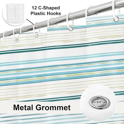 Modern Striped Luxury Shower Curtain Ocean Neutral Funky Unique Trendy | Art Shower Curtains for Bathroom, Waterproof Bath Curtain with Hooks Machine Washable Bathtub Curtains 60x72 Inch Blue