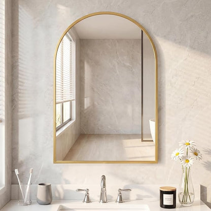 DUMOS 22"x30" Arched Wall Mirror, Bathroom Mirrors for Over Sink, Gold | Tempered Glass & Anti Rust Metal Frame, Decor for Entryway, Living Room, Bedroom, Vanity