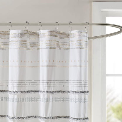 INK+IVY NEA Shower Curtain for Bathroom, Cotton, 72 x 72, Off White/Gray | Adds Privacy, Machine Washable, Striped Pattern, Boho, OEKO-TEX Certified