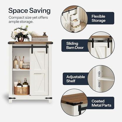 HOOBRO Bathroom Storage Cabinet, Farmhouse Cabinet with Sliding Barn Door, Adjustable Shelf and 4 Drawers, 11.8" D x 23.6" W x 31.9" H, Freestanding for Bathroom, Kitchen, White and Walnut