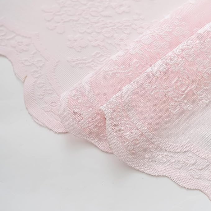 TUDECO Pink Lace Shower Curtain with Attached Valance, 72W x 84L Inch | Long Bathroom Curtain, Coquette Feminine Charm, Soft Color, Brightens Space, Scalloped Edges Reinforced Holes
