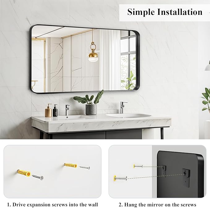 Fabuday Bathroom Wall Mirror Over Sink - 20x40 Inch Balck Framed Bathroom Mirrors for Vanity, Large Black Matte Mirrors for Bedroom, Restroom, Farmhouse, Entryway Decor