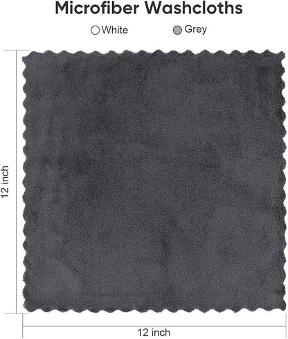 Orighty Washcloths 96 Pack, Ultra Soft Face Cloths 12 x 12 inch, Absorbent & Quick Drying Coral Velvet Washcloth Bulk, Multi-Purpose Face Cloth for Household, Cleansing and Sport (Grey)