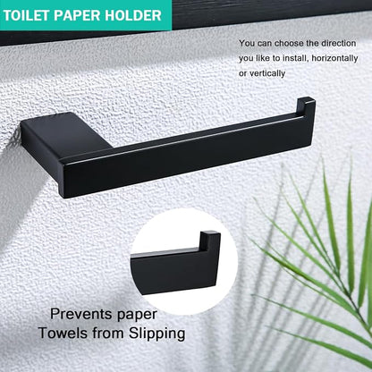 Matte Black Bathroom Hardware Accessories Set 4 Pieces Bath Towel Bar Set with 18 Inch Towel Bar,Toilet Paper Holder,Towel Hooks,SUS 304 Stainless Steel Wall Mounted Bathroom Towel Rack Set