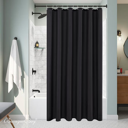 Fabric Shower Curtain Liner 72x72 Inch-Black Standard Size Shower Liners | Hotel Quality Water Resistant Shower Liners for Bathroom-Machine Washable Cloth Polyester Bath Curtain-Rental Apartment Home