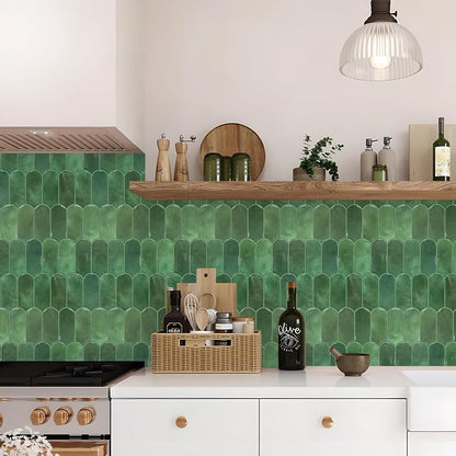 Vamos Tile Thicker Peel and Stick Backsplash Tile,Green,10-Sheet | Self Adhesive Vinyl Wall Tiles with Green Grout, Stick on Backsplash for Kitchen, Bathroom,RV,Laundry,11.1''x12''