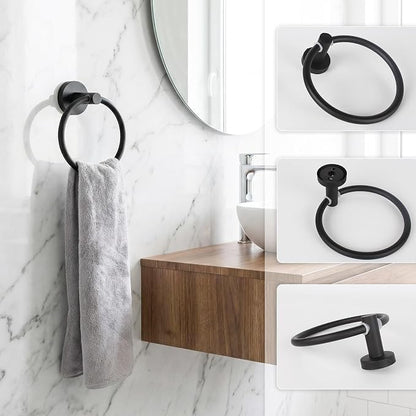5-Piece Matte Black Bathroom Hardware Set, SUS304 Stainless Steel Wall Mounted Bathroom Accessories, 24 Inch Towel Bar, Towel Ring, Toilet Paper Holder, 2 Hooks, Rustproof Modern Bathroom Fixtures