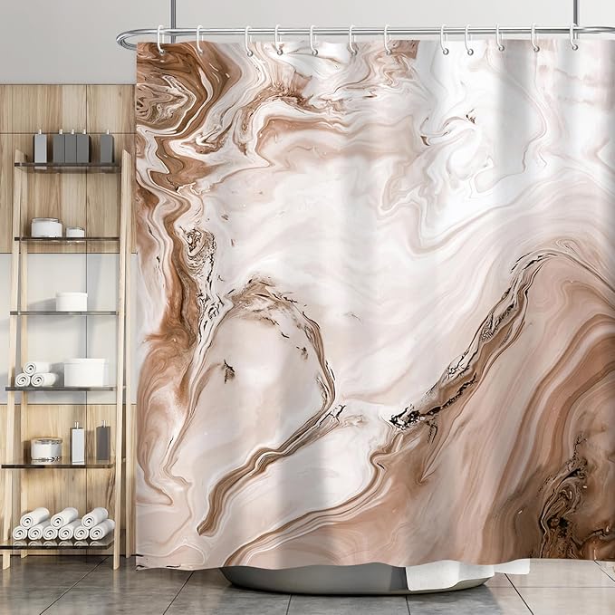 Brown Marble Shower Curtain Modern Abstract Tan Ombre Shower Curtains for Bathroom Waterproof Polyester Fabric Bathroom Curtain 72 x 72 Inch with 12 Hooks